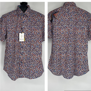 Robert Graham Short Sleeve Multicolor Dinosaur Embroidered Art Deco Button Up M‎
